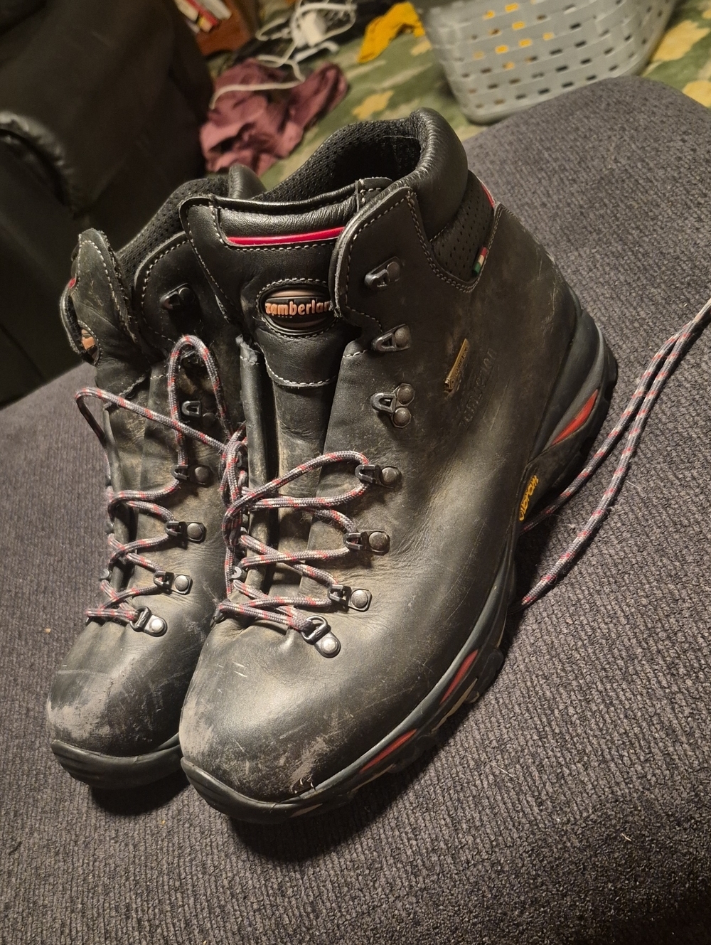 Zamberlan Black Leather Men's Hiking Boots with Red Trim